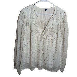 Old Navy Blouse Women's XL Metallic V-Neck Sheer Mesh Lined Swiss Dot Top